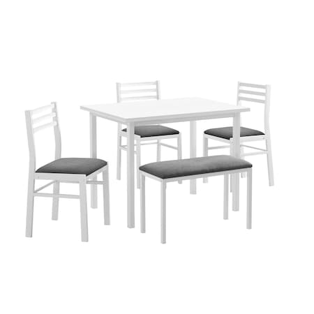 Monarch Specialties Dining Set, 5pcs Set, 40 in. Rectangular, Kitchen, Small, White Metal And Laminate, Grey Fabric I 1031
